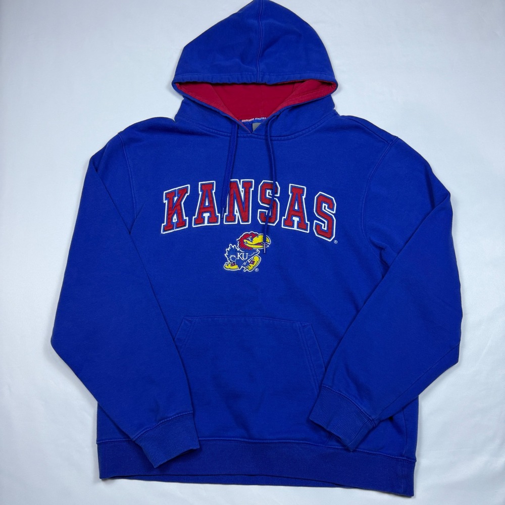 Colosseum Kansas Jayhawks Hoodie Unisex Large‎ Blue Embroidered Pullover